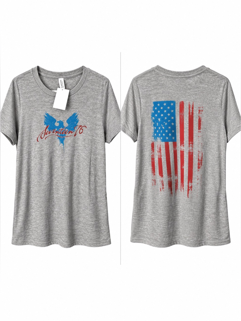 NWT Seventeen 76 Patriotic Eagle American Flag Graphic Tee Gray M
